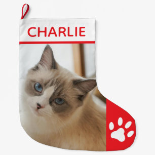 Personalized Simple Paw Pet Photo Monogram Name Large Christmas Stocking