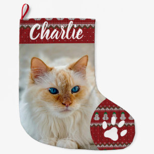 Personalized Simple Paw Pet Photo Monogram Name Large Christmas Stocking