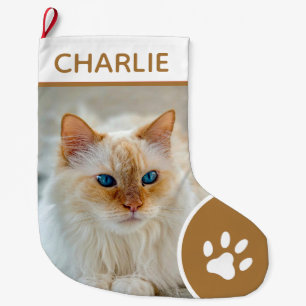 Personalized Simple Paw Pet Photo Monogram Name Large Christmas Stocking