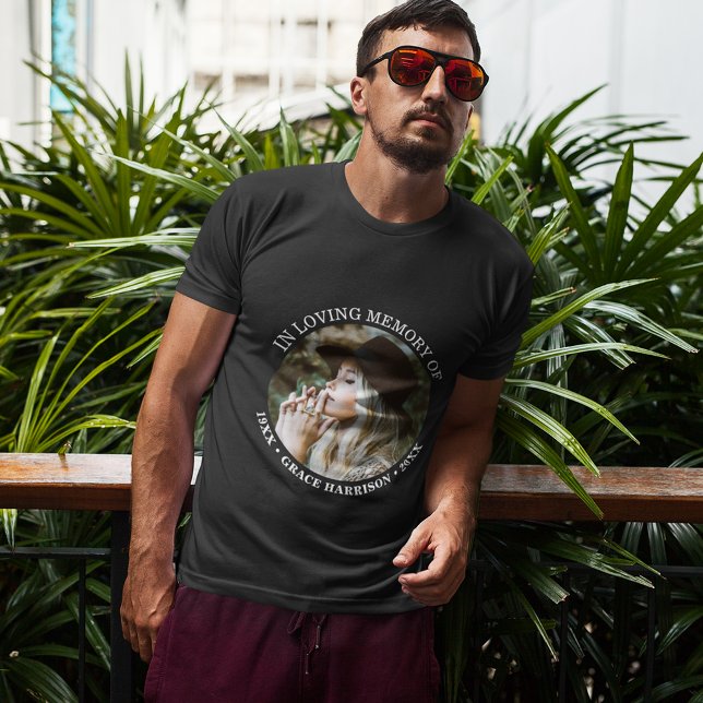 Personalized Simple Photo Name & Dates Memorial  T-Shirt (Creator Uploaded)