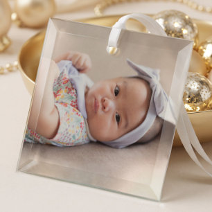 Personalized Simple Photo Newborn Baby Keepsake Glass Ornament