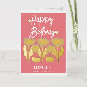 Personalized Simple Purple Floral  Female Birthday Foil Greeting Card