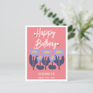 Personalized Simple Purple Floral  Female Birthday Postcard