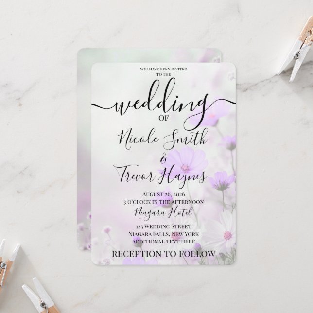 Personalized Simple Purple Flowers Wedding Invitation (Front/Back In Situ)