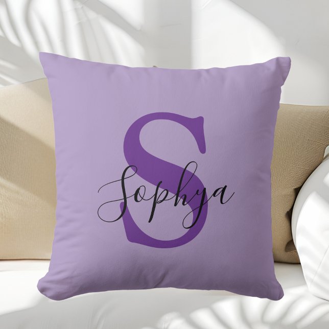 Personalized Simple Purple Monogram Throw Pillow (Creator Uploaded)