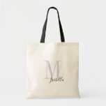 Personalized simple purple name and monogram tote bag<br><div class="desc">Elegant Modern Personalized monogram and name tote bags in lavender purple and black colour,  simple and stylish. great personalized bridal party gifts at wedding party,  bridal shower or bachelorette party.  Customize the monogram or name with your choice of colour and font.</div>