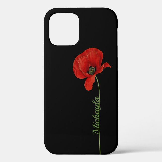Personalized Simple Red Poppy on Black  Case-Mate iPhone Case (Back)