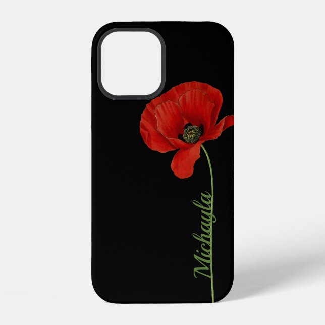 Personalized Simple Red Poppy on Black  iPhone Case (Back)