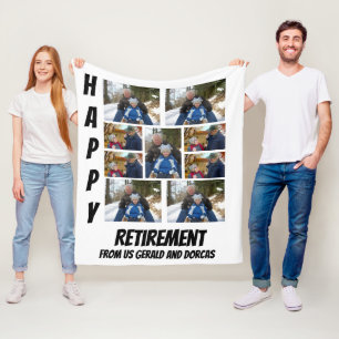 Personalized Simple Retirement  9 Photo Collage Fleece Blanket