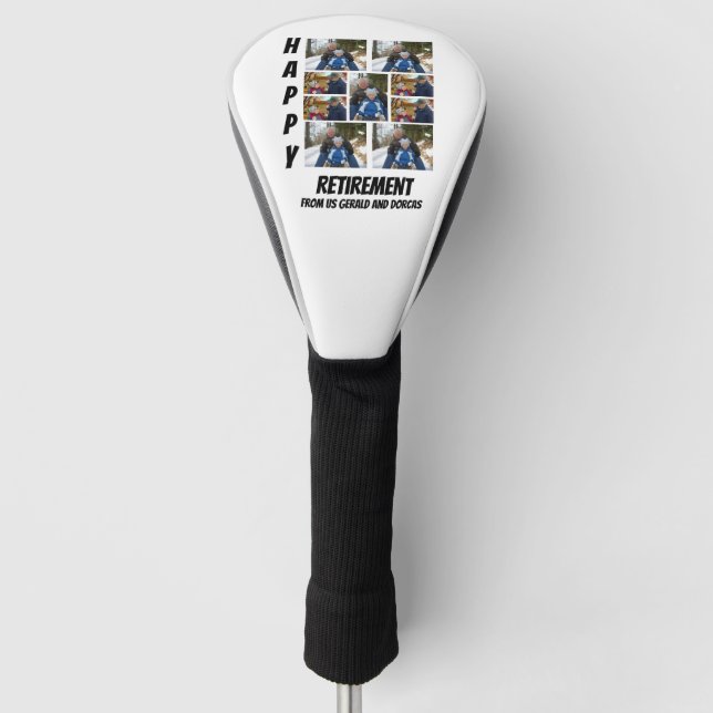 Personalized Simple Retirement  9 Photo Collage  Golf Head Cover (Front)