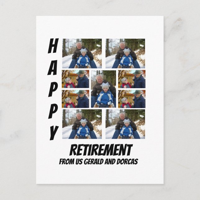 Personalized Simple Retirement  9 Photo Collage  Holiday Postcard (Front)