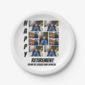 Personalized Simple Retirement 9 Photo Collage Paper Plate