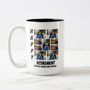 Personalized Simple Retirement  9 Photo Collage Tw Two-Tone Coffee Mug