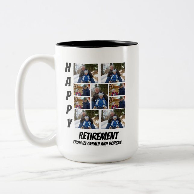 Personalized Simple Retirement  9 Photo Collage Tw Two-Tone Coffee Mug (Left)