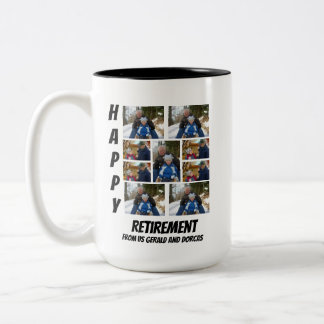 Personalized Simple Retirement 9 Photo Collage Two-Tone Coffee Mug