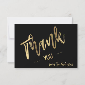 Personalized Simple Script Gold Flat Thank You Card