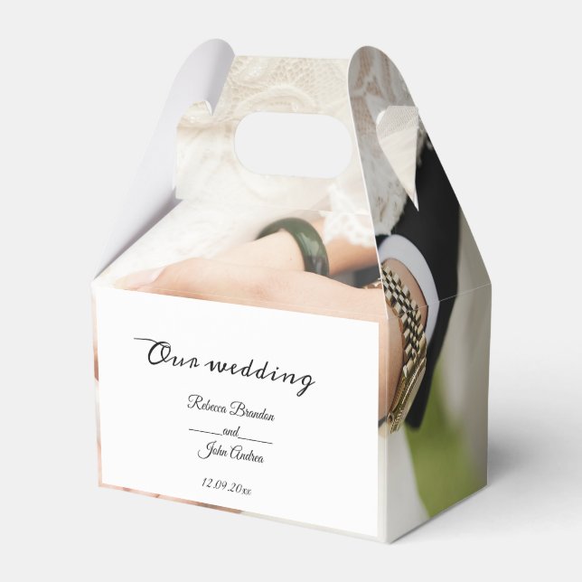 Personalized Simple Script Photo Wedding Party  Favor Box (Front Side)