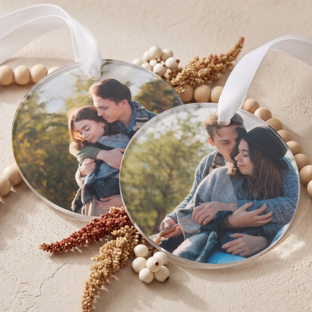Personalized Simple Two Photo Engagement Keepsake Ornament (Personalized Simple Two Photo Engagement Keepsake Ornament)