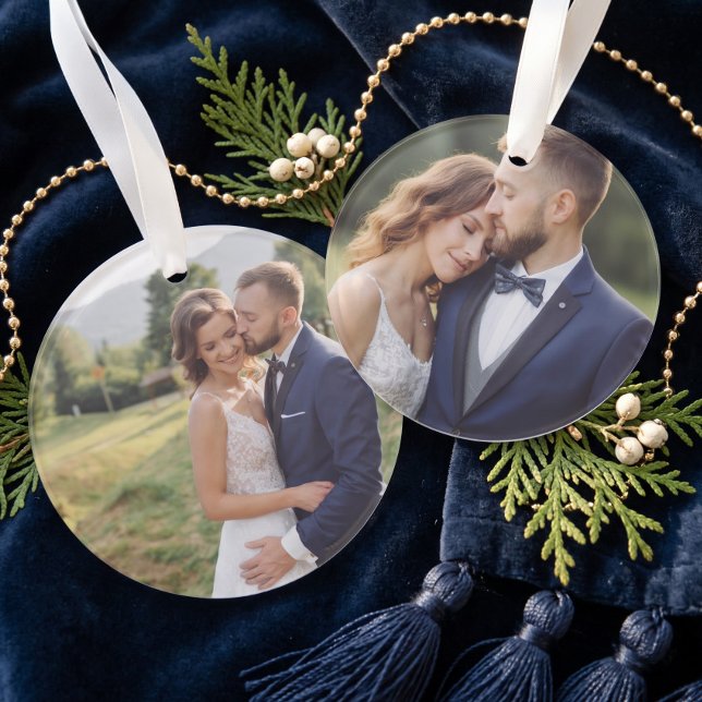 Personalized Simple Two Photo Wedding Keepsake Ornament (Personalized Simple Two Photo Wedding Keepsake Ornament (Front & Back))