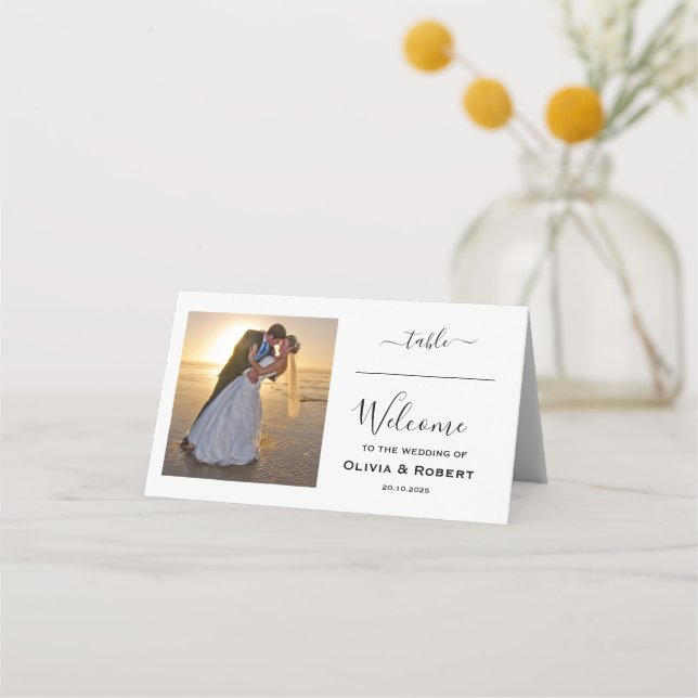 Personalized Simple Wedding Photo Place Card (Front)