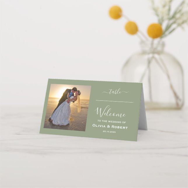 Personalized Simple Wedding Photo Place Card (Front)