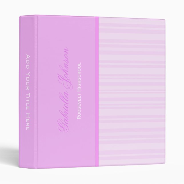 Personalized: Simply Pink Striped Binder (Front/Spine)