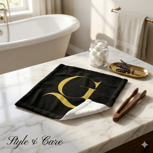 Personalized Single Custom Monogram Solid Black Wash Cloth