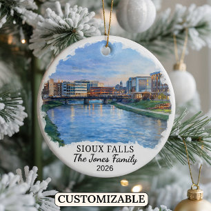 Personalized Sioux Falls, Custom South Dakota Ceramic Ornament
