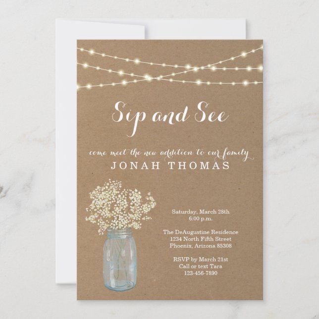 Personalized Sip and See Invitation - Rustic Kraft (Front)