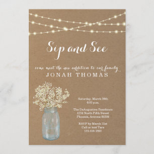 Personalized Sip and See Invitation - Rustic Kraft