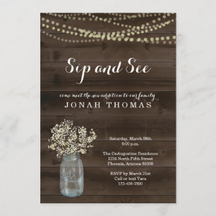 Personalized Sip and See Invitation - Rustic Wood