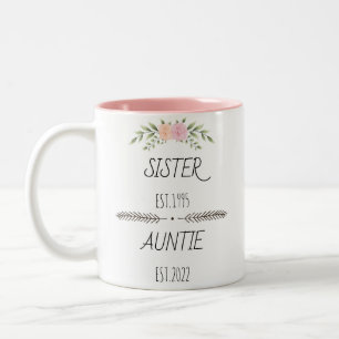 Personalized Sister Auntie Est Custom Year, Flower Two-Tone Coffee Mug