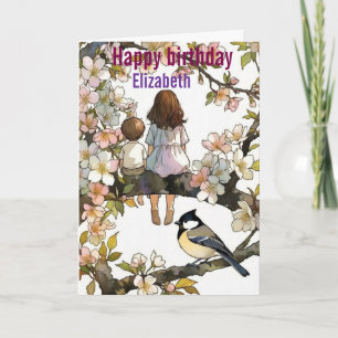 Personalized Sister Flowers Watercolor birthday Card