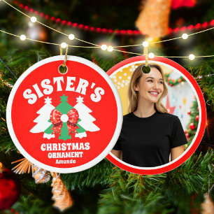 Personalized Sister's Photo Christmas Tree Ceramic Ornament