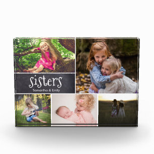 Personalized Sisters Photo Collage chalkboard etch