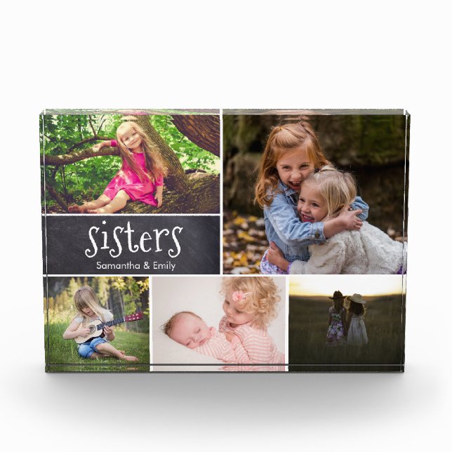 Personalized Sisters Photo Collage chalkboard etch (Front)