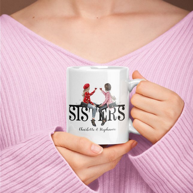 Personalized Sisters Watercolor  Coffee Mug (Personalized Sisters Watercolor Coffee Mug)