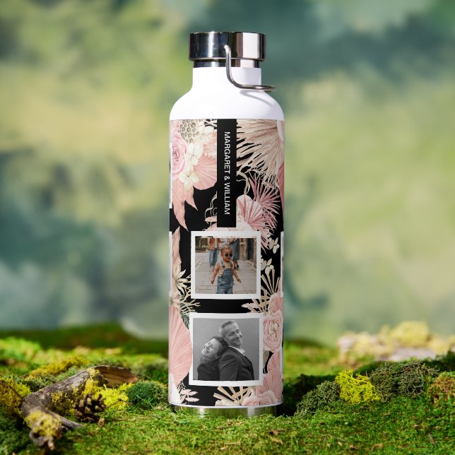 Personalized Six Photo Boho Floral Design Water Bottle (Outdoor)