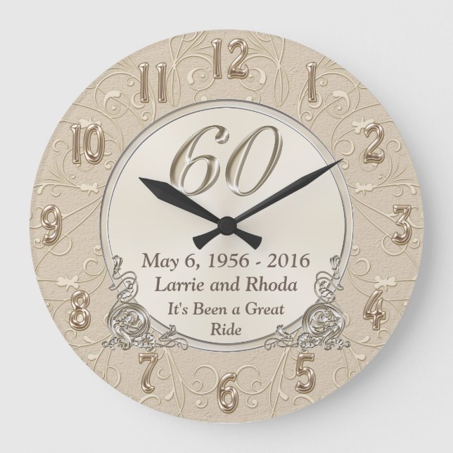 Personalized Sixtieth Wedding Anniversary Gifts Large Clock (Front)