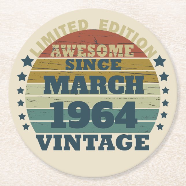 Personalized sixty vintage 60th birthday gifts  round paper coaster (Front)