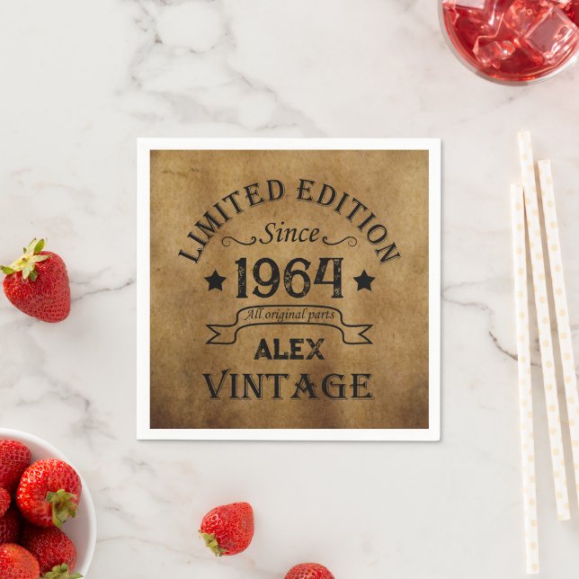 Personalized sixty vintage 60th birthday party napkin (Insitu)