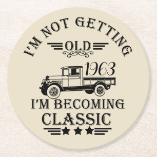 personalized sixty vintage 60th birthday party round paper coaster