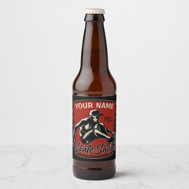 Personalized Skate Shop Grab Trick Skateboarding  Beer Bottle Label (Front)