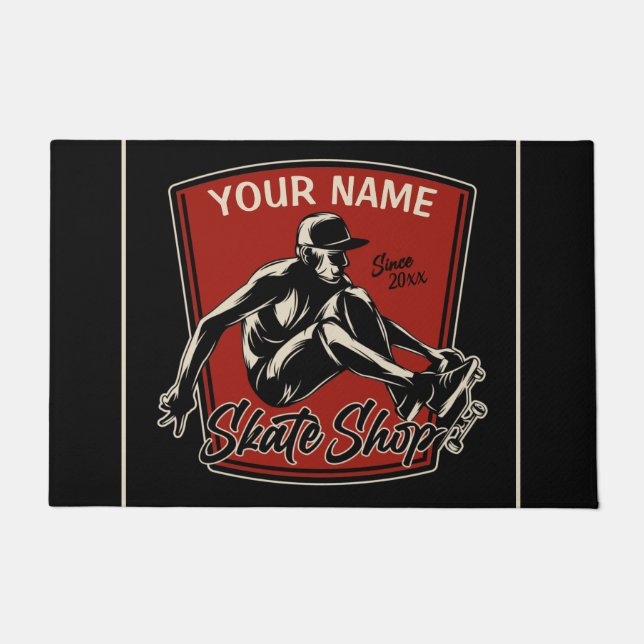 Personalized Skate Shop Grab Trick Skateboarding  Doormat (Front)