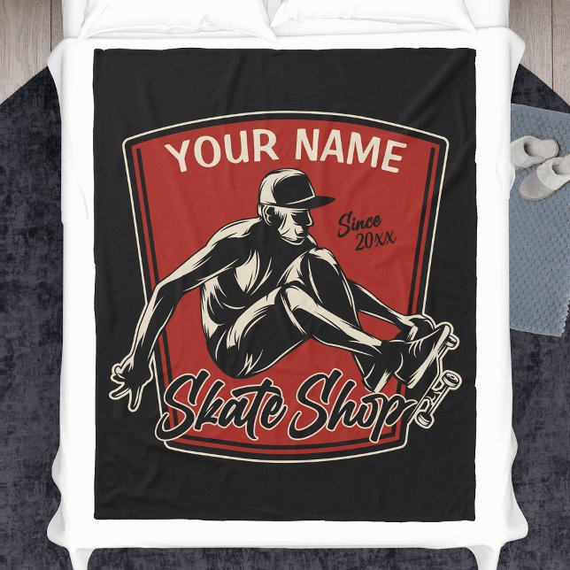 Personalized Skate Shop Grab Trick Skateboarding Fleece Blanket (Creator Uploaded)