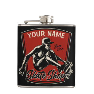 Personalized Skate Shop Grab Trick Skateboarding  Hip Flask