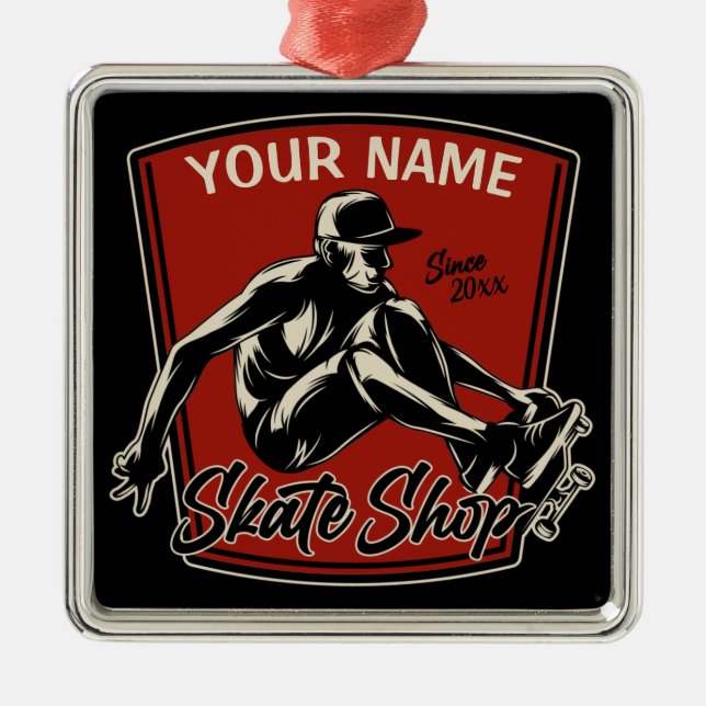 Personalized Skate Shop Grab Trick Skateboarding  Metal Ornament (Front)