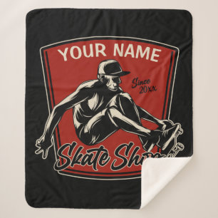 Personalized Skate Shop Grab Trick Skateboarding Sherpa Blanket