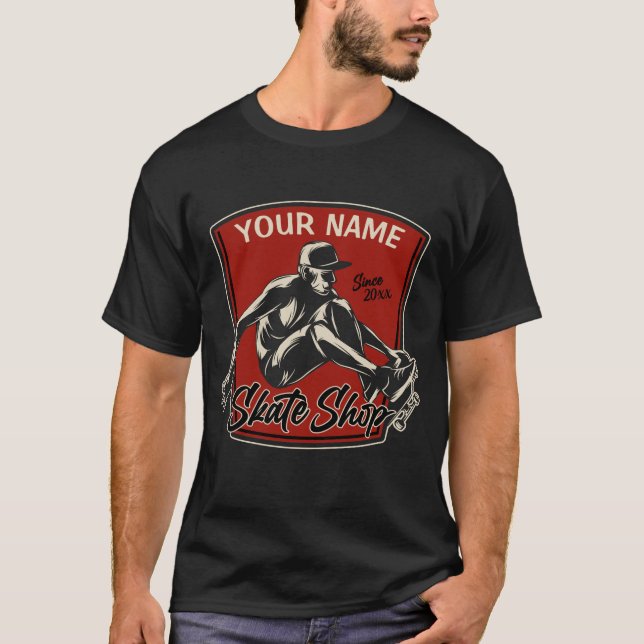 Personalized Skate Shop Grab Trick Skateboarding  T-Shirt (Front)