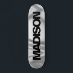 Personalized Skateboard Name Black Grey Cool<br><div class="desc">Easily personalize this colourful Skateboard on Grey Wave abstract design featuring black and cool sans serif font. Add your name,  choose font,  change size and position,  add clipart,  photos and shapes. Simple and beautiful,  perfect as gift idea for boys and girls.</div>